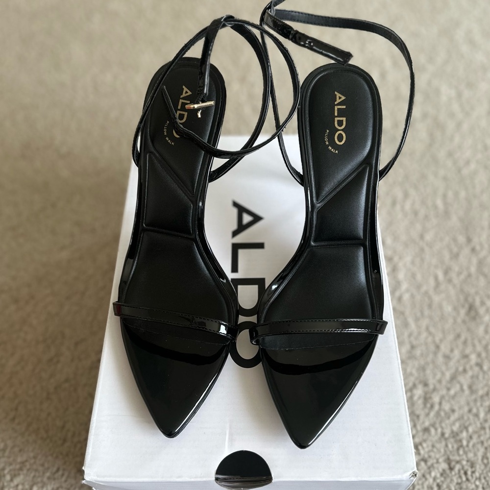 Aldo-Black Strappy Sandals Thin Straps Pointed Toe